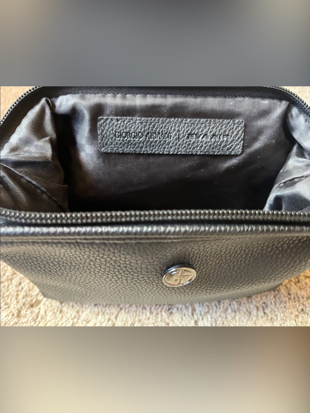 Giorgio Armani Eva Air toiletries Black Pebbled Leather Bag/ tote